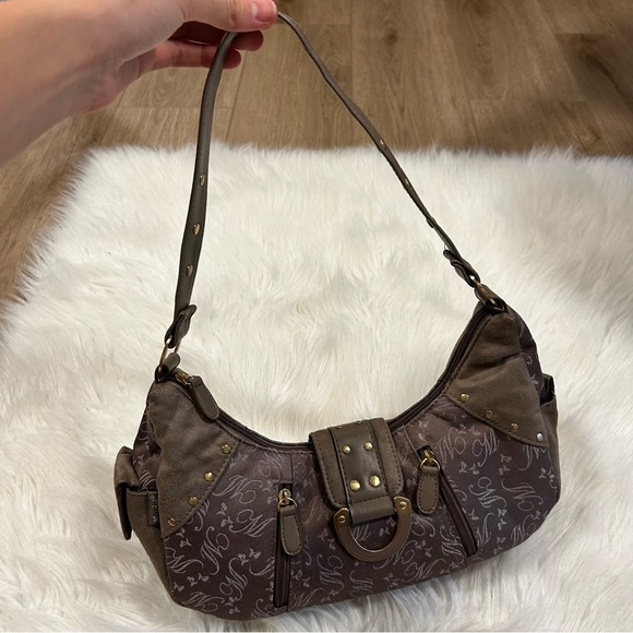 Vintage Y2K Mudd Shoulder Purse Bag Bratz Brown Velvet Faux Suede Baguette - Picture 8 of 11